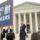 Photo of the victors in the Janus Case walking out of the U.S. Supreme Court building