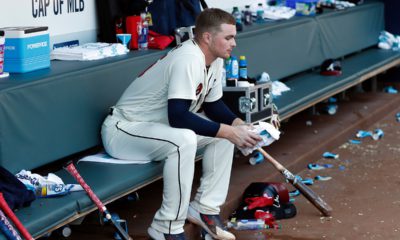 Photo of Sean Newcomb in dugout at Braves + Dodgers game