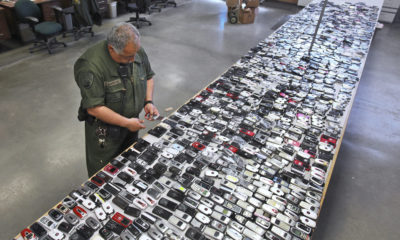 Photo of confiscated inmate cellphones from a California prison