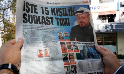 Photo of the Sabah newspaper with a headline reading "15-member assassination squad" in Ankara