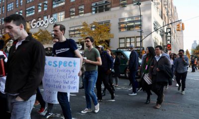 Photo of Google employees walking off the job in protest