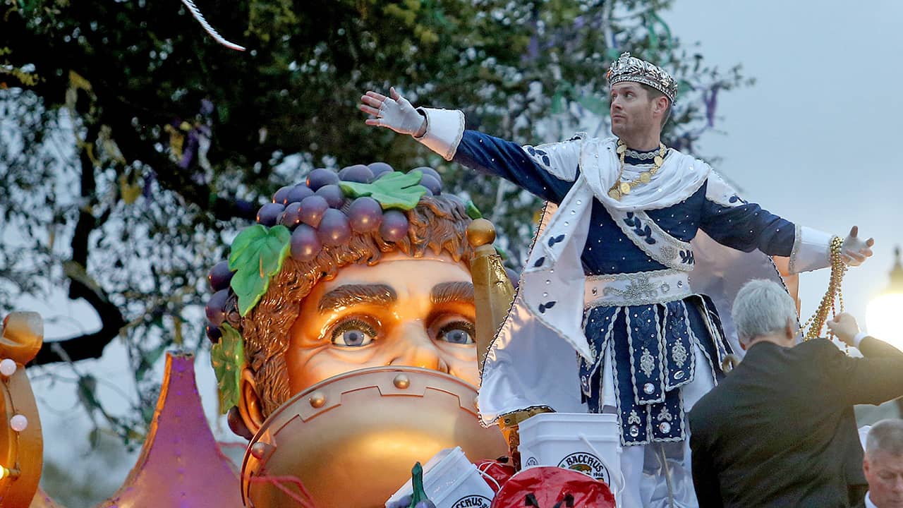 Photo of actor Jensen Ackles on a Mardi Gras float