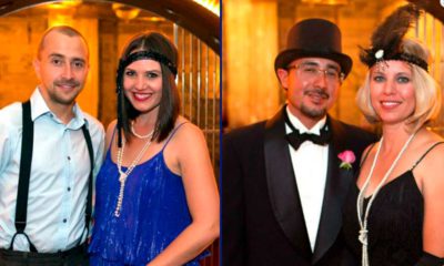 Photo of party-goers dressed in Gatsby era clothing