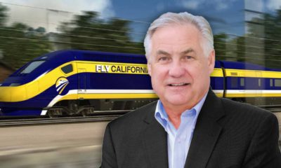 composite of Assemblyman Jim Patterson and a high-speed rail train