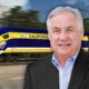 composite of Assemblyman Jim Patterson and a high-speed rail train