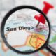 Photo of a map zoomed in on the city of San Diego, Ca.