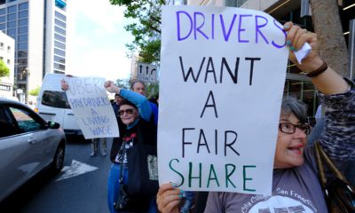 Photo of Uber and Lyft drivers during a demonstration