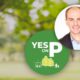 Photo combination of Elliott Balch and the Yes on P logo