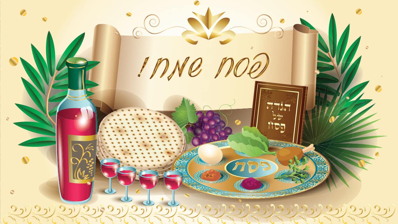 Illustration of a traditional Passover meal